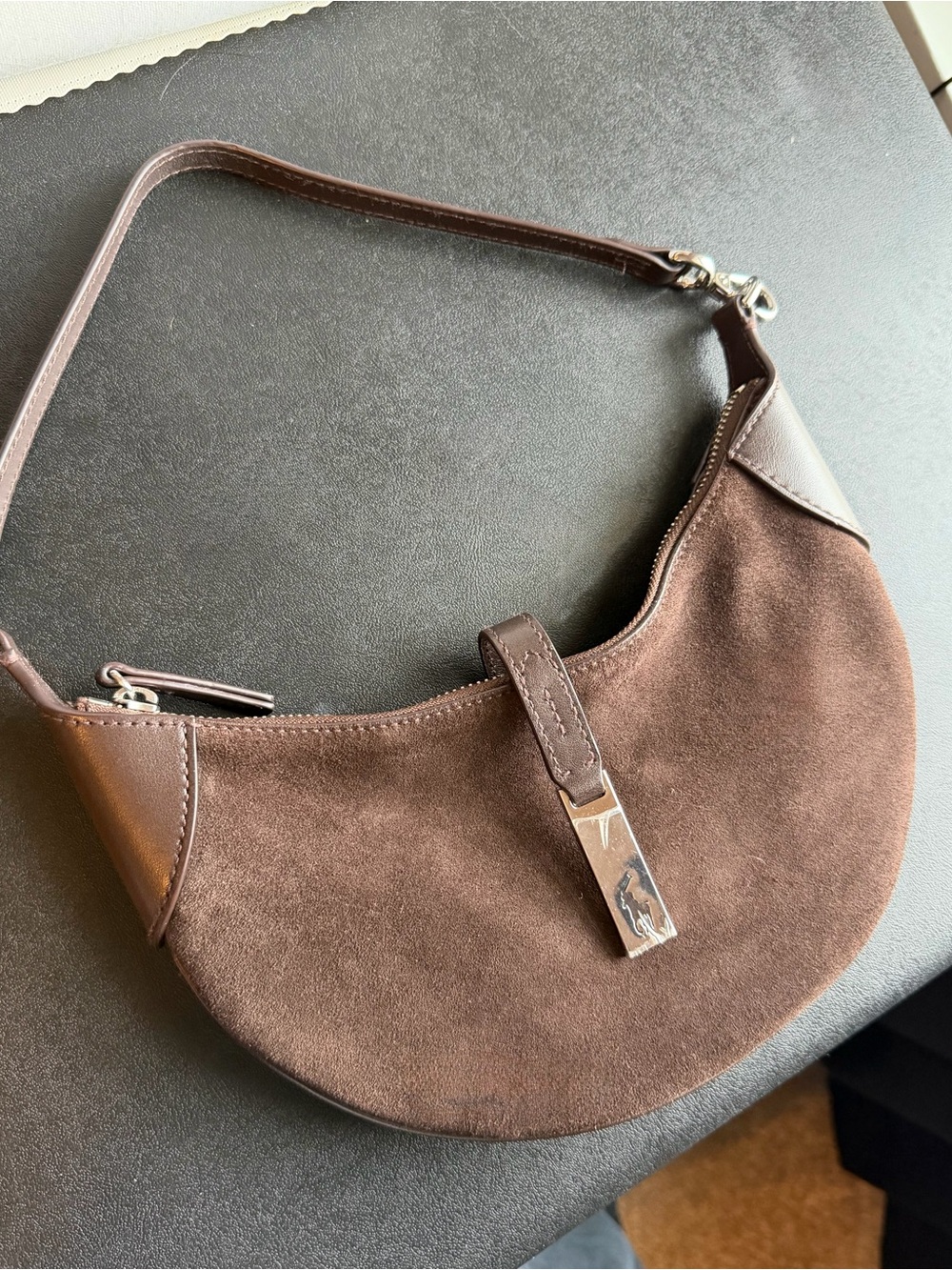 BNIB Polo by Ralph Lauren Chocolate Brown Suede Shoulder Bag